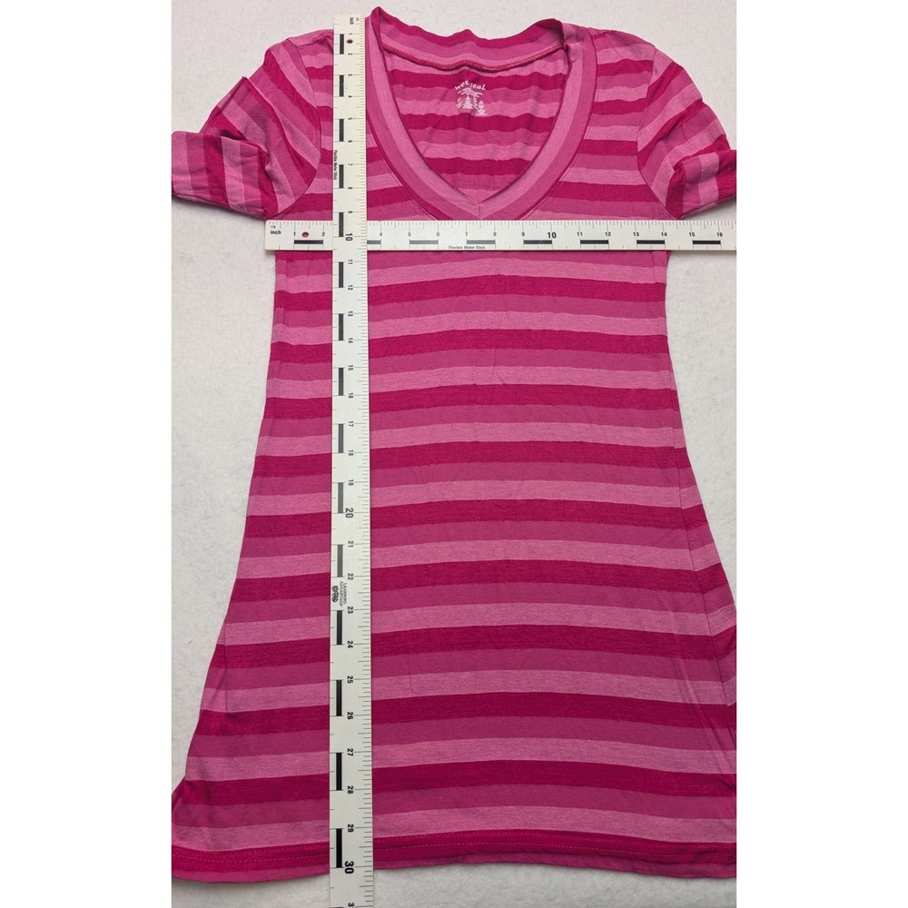 Y2K Wet Seal Striped Long Sleeve Tee Women Large Pink V-Neck Top - Picture 4 of 6